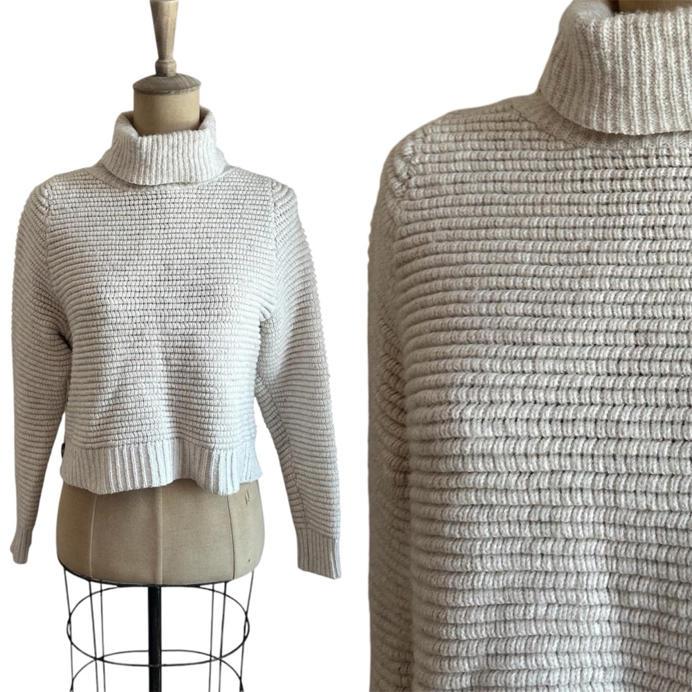 Madewell Merino Wool & Cotton Cozy Cream Turtleneck Sweater